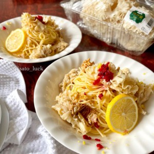 ハナビラタケレシピ写真2_ハナビラタケのレモンパスタ