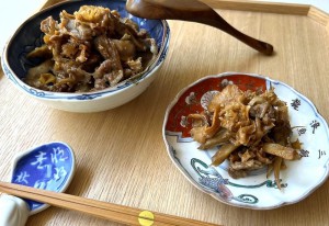 乾燥はなびら茸と豚肉のきんぴらごぼう甘辛炒め-レシピ1